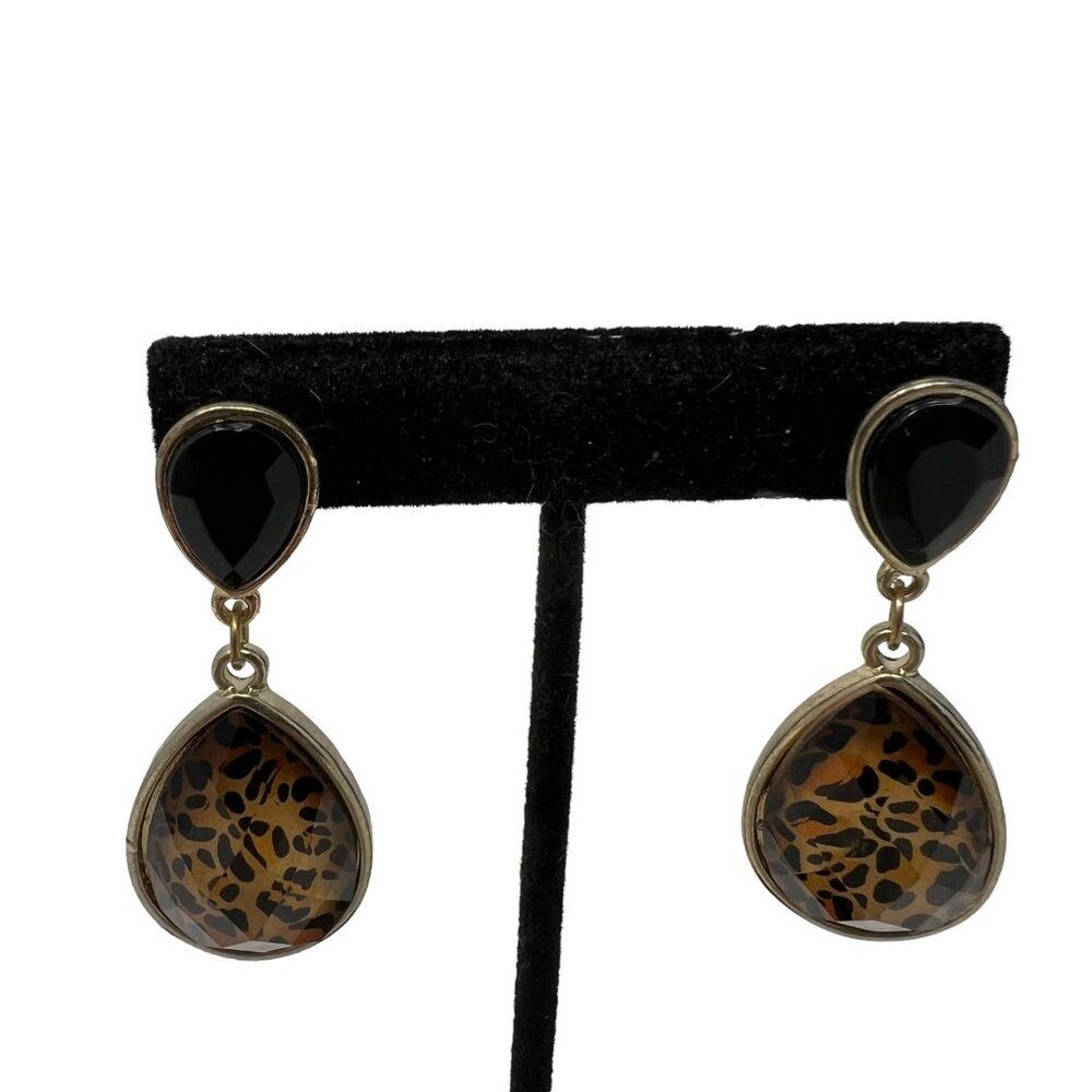 Animal Print Earrings Silver Tone Drop Jaguar Tiger Dangle‎ Pierced